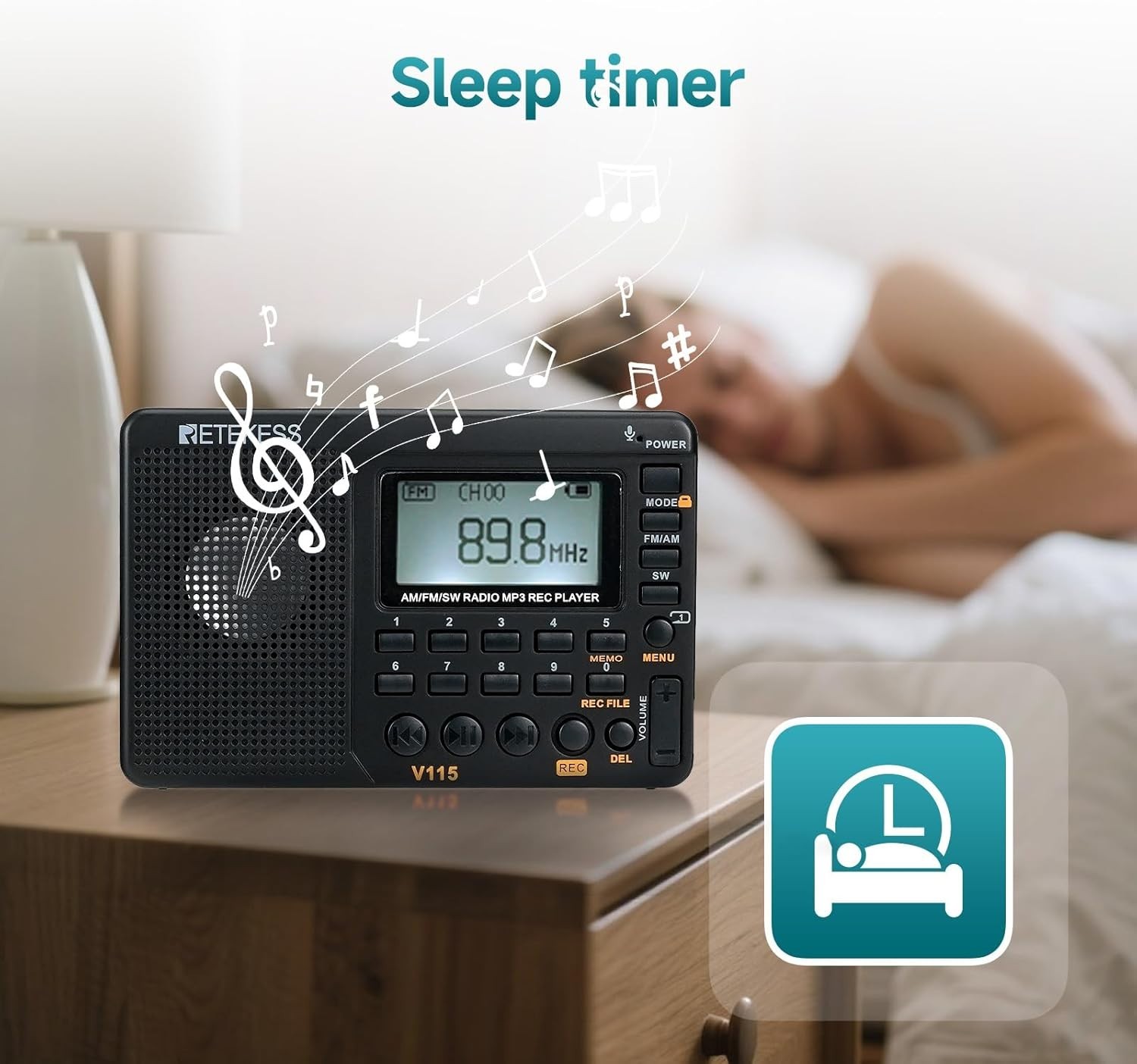 Portable V115 Shortwave Digital Radio with Preset Stations & Telescopic Antenna