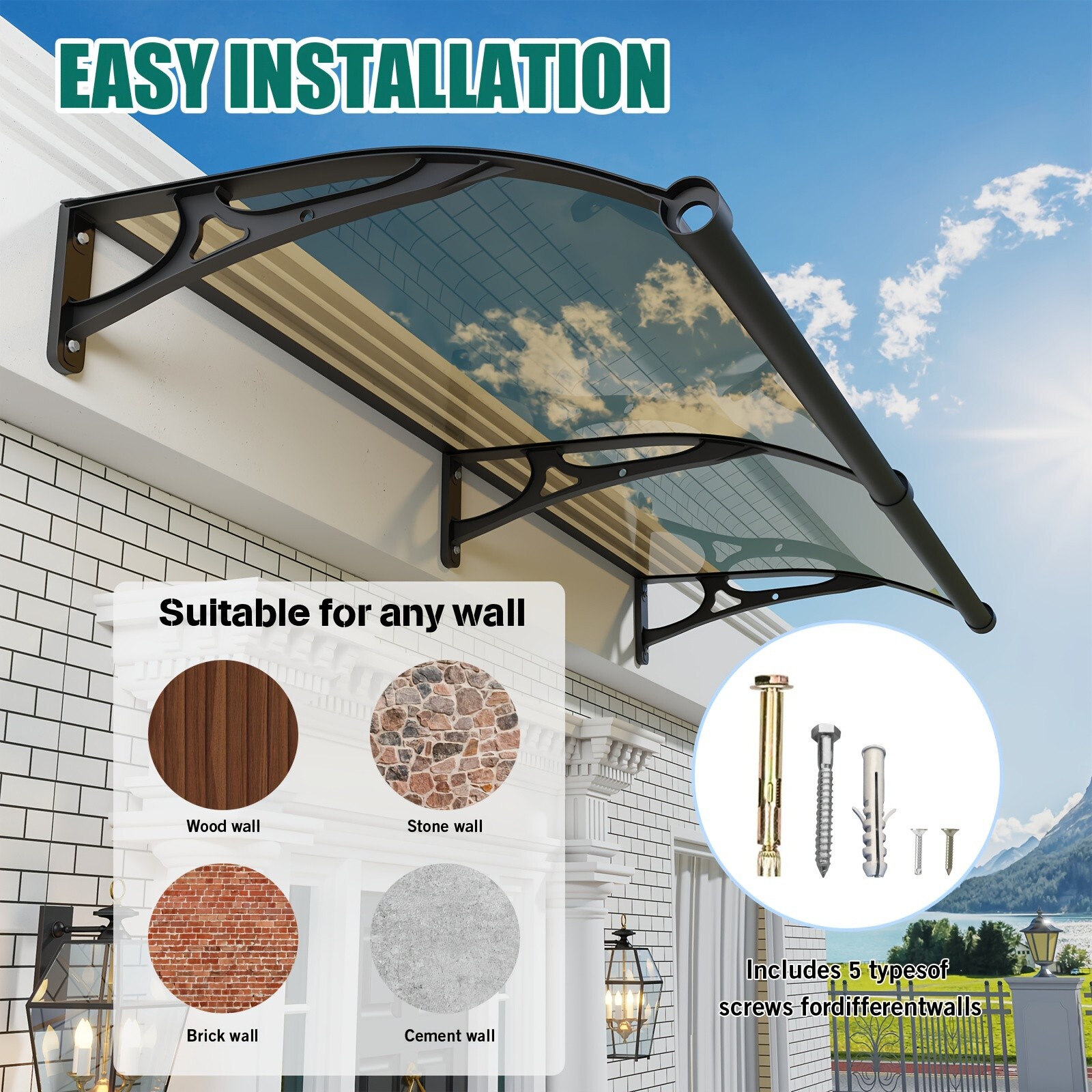 Aluminum Alloy Window Awning Door Canopy for Porch UV Rain Snow Cover Outdoor
