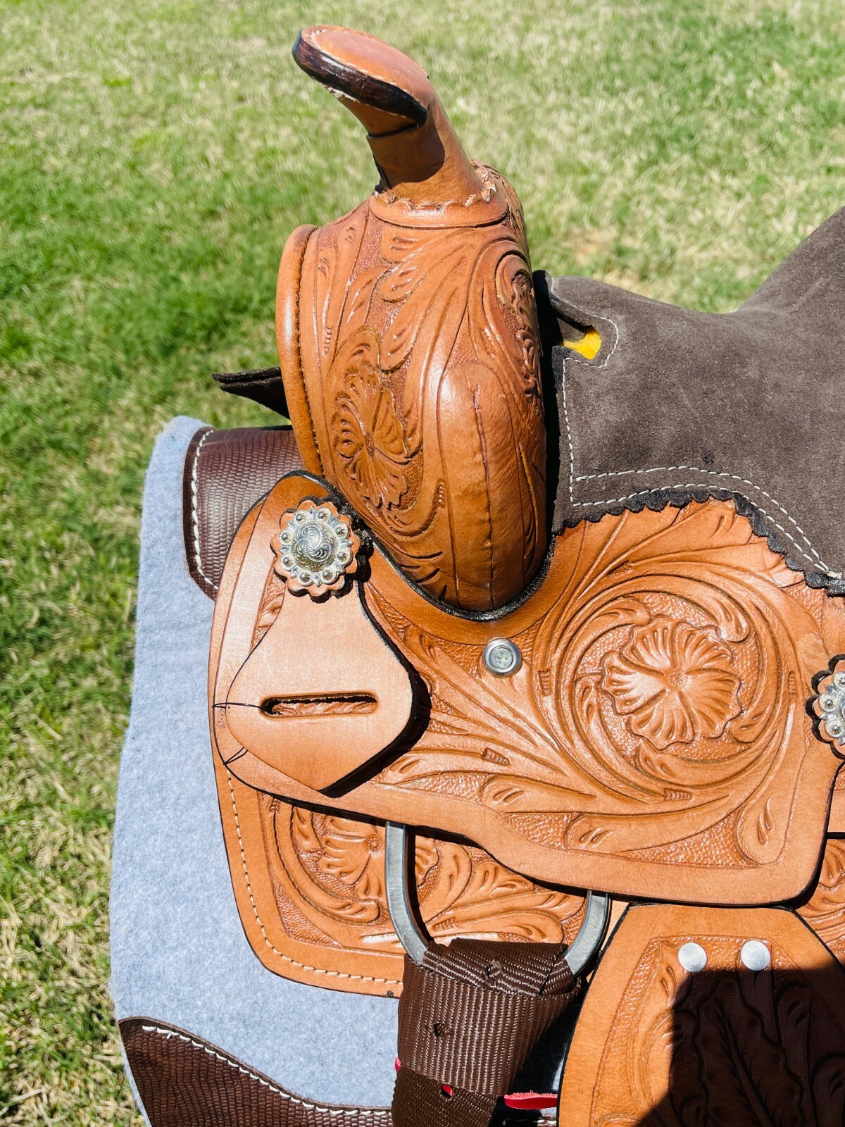 Kids 8" Miniature Western Leather Brown Horse Show Saddle With Silver Accents 💗