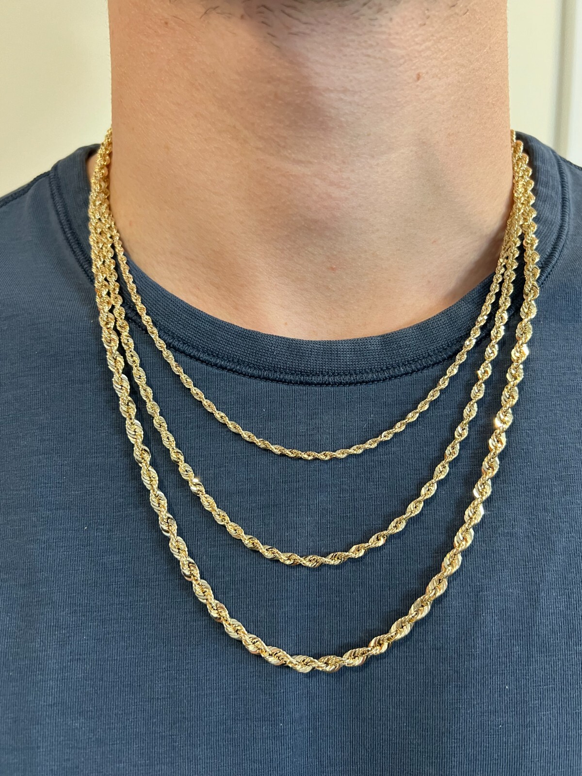 Men's Women's Real 10k Yellow Gold Hollow Rope Chain Necklace 1.5mm-4.5mm 16-30"
