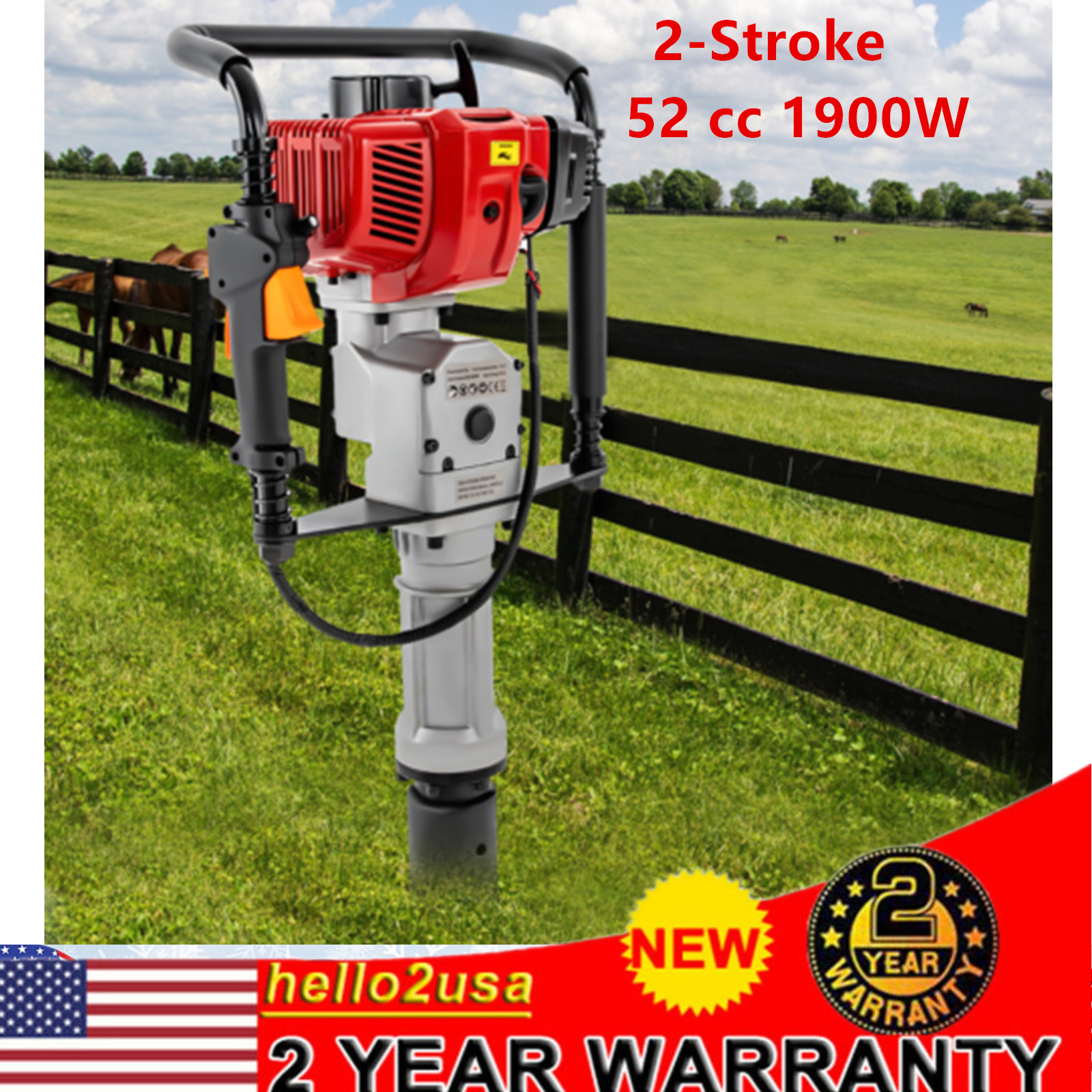 52CC 2.3HP Heavy Duty Gas Powered Fence Pile Driver T-Post Push Gasoline Engine