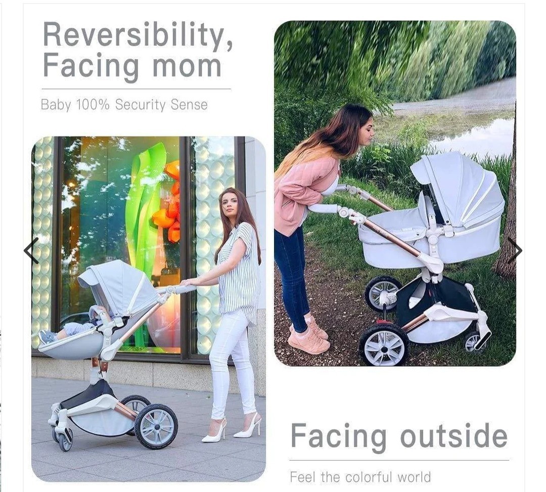 Hot Mom 2-in-1 Baby Stroller Grey with 360° rotation PU leather New