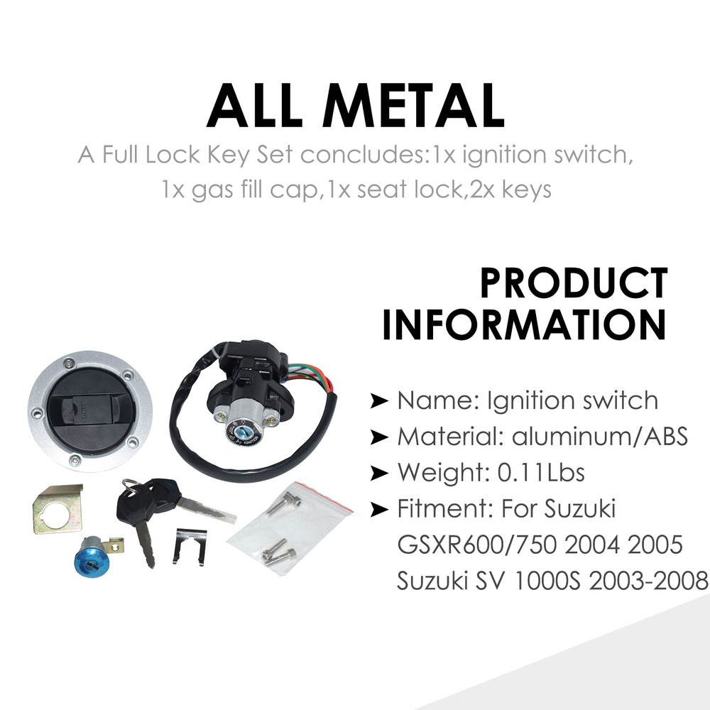 For SUZUKI GSXR750 600 2004-2005 Ignition Switch Fuel Gas Cap Seat Lock Key Set