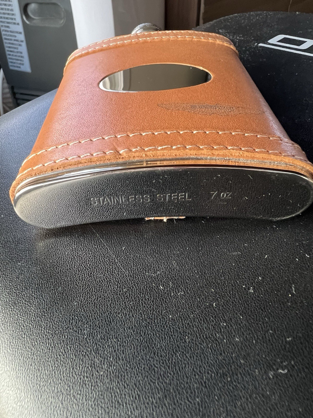 Aston Martin Leather And Stainless 7 oz Hip Flask. From LA Collection With Box.