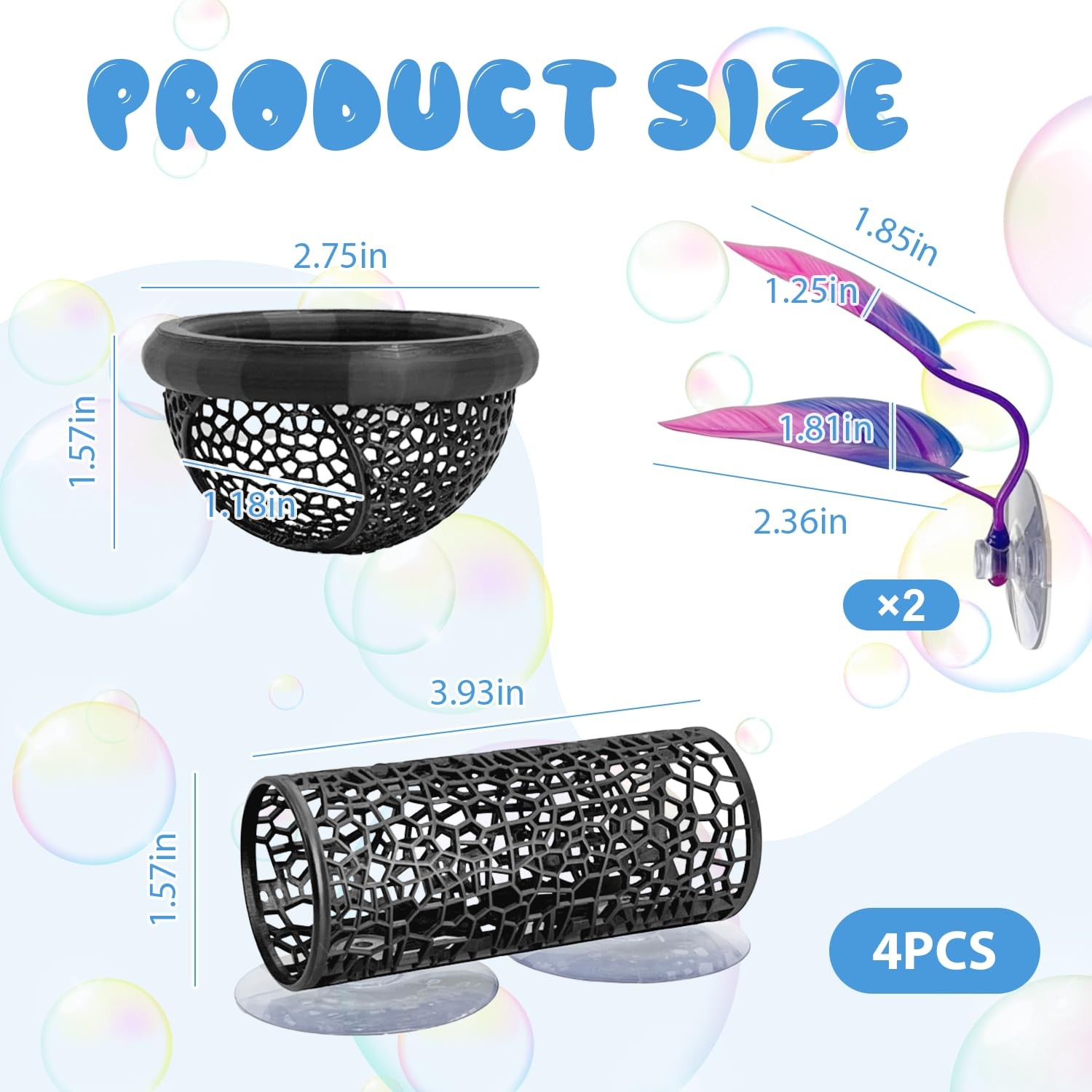 4 Pcs Betta Fish Hammock & Toy Set, Suction Cup Tunnel, Floating Betta Fish S