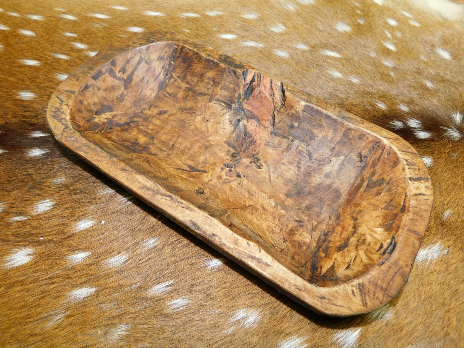 * Carved Wooden Dough Bowl Primitive Wood Trencher Tray Rustic Home Decor 10-12"