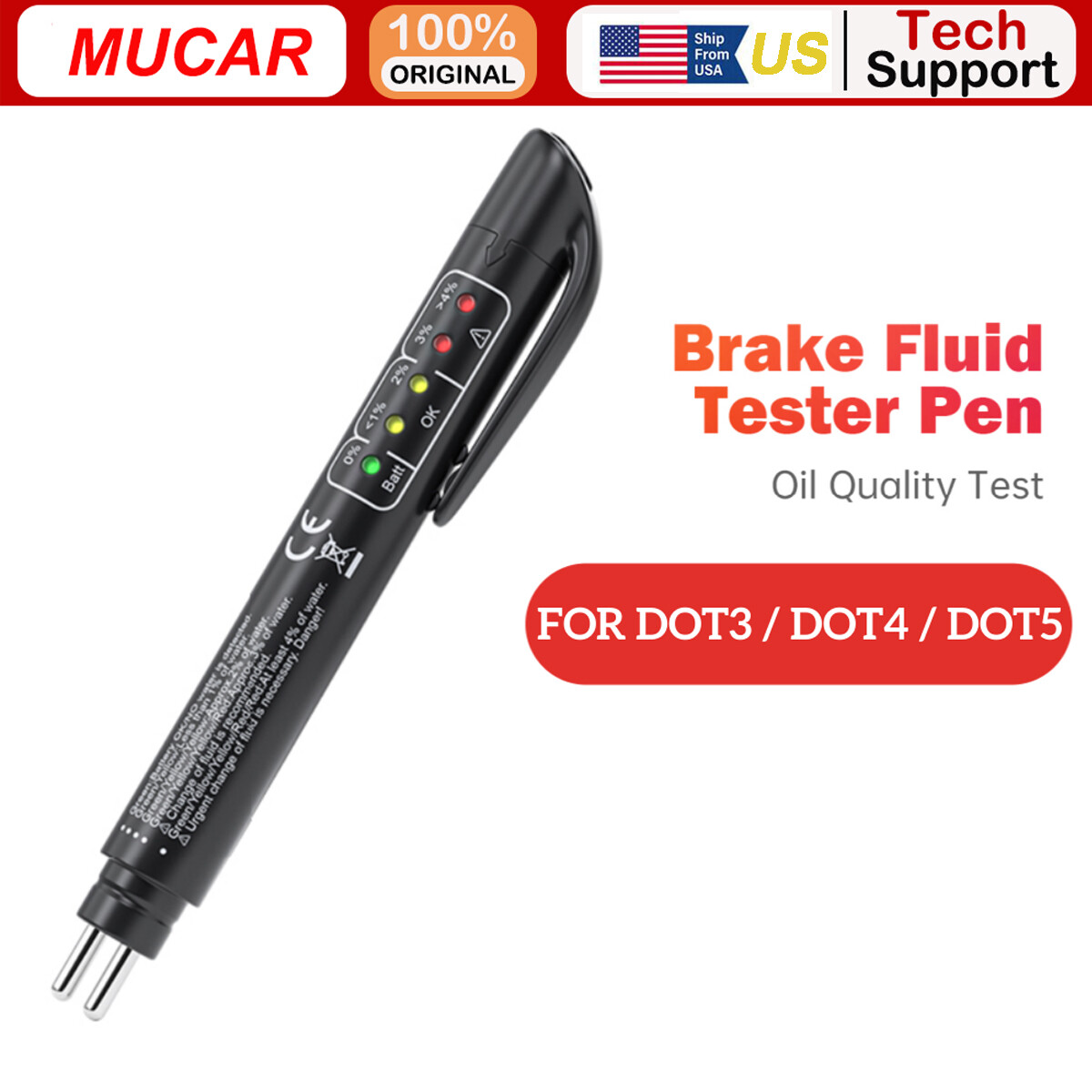 MUCAR Car Fluid Liquid Tester Oil Moisture Tester 5 LED Indicator Pen Brake