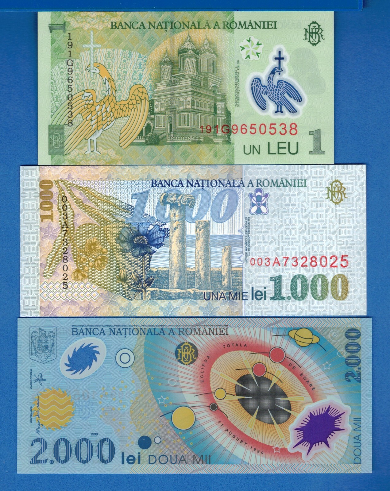 Romania 1 1000 2000 Leu Lei Years 1998-2019 Uncirculated Banknotes Set # 1