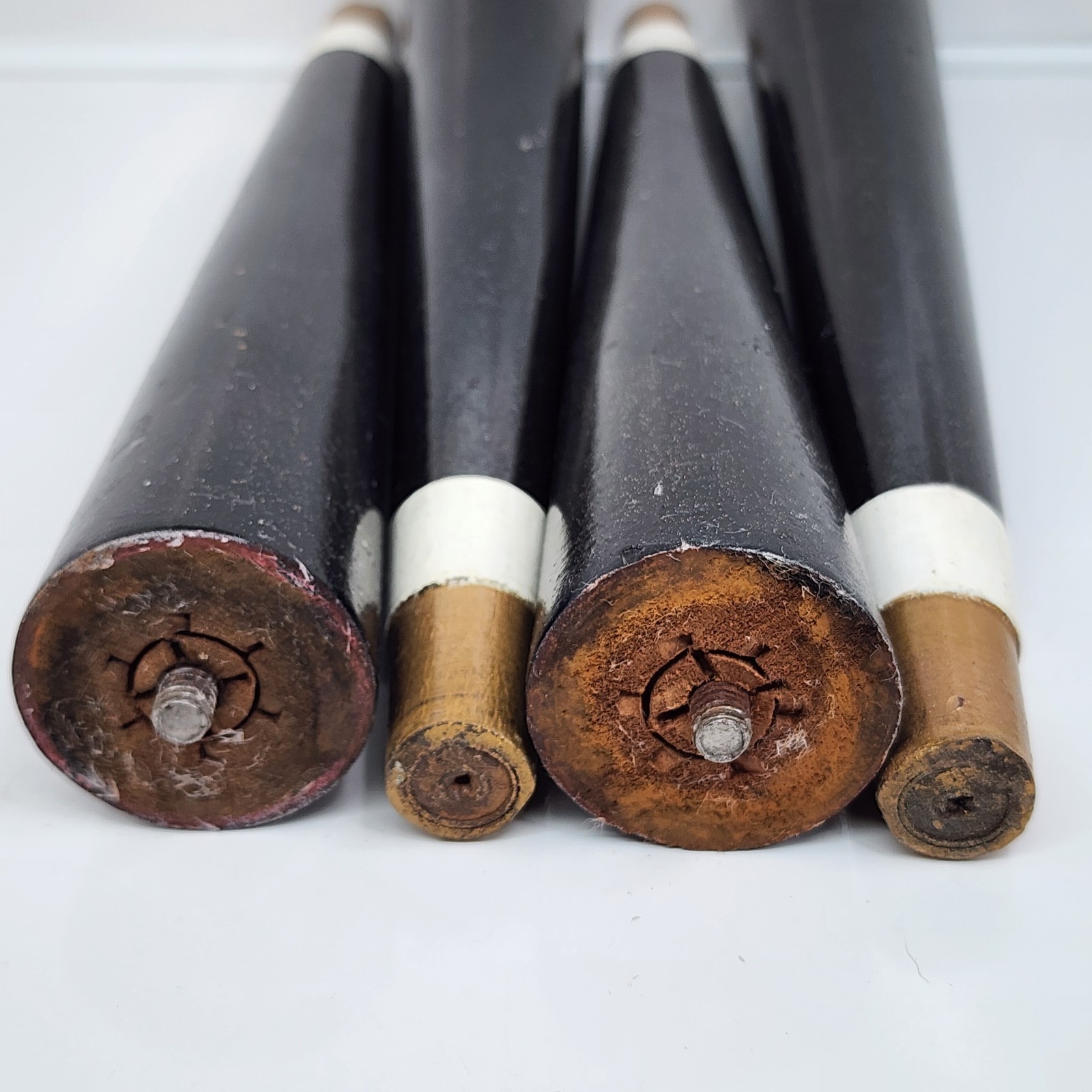 Vintage MCM Tapered Wood Furniture Legs 12" Black Brass Caps Mid Century Modern