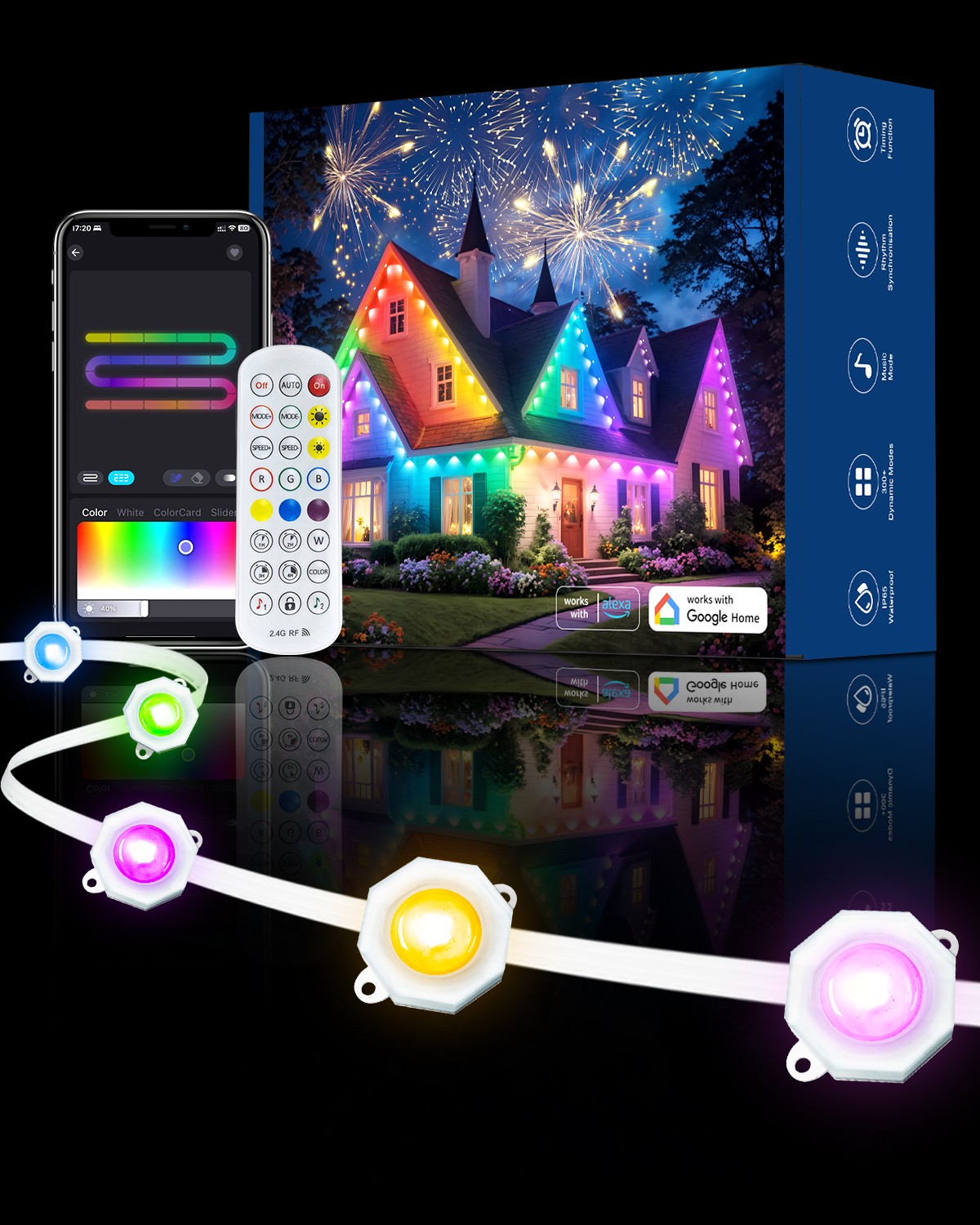 Permanent Outdoor Lights RGB+IC LED Smart Light App/Remote Control Holiday DIY