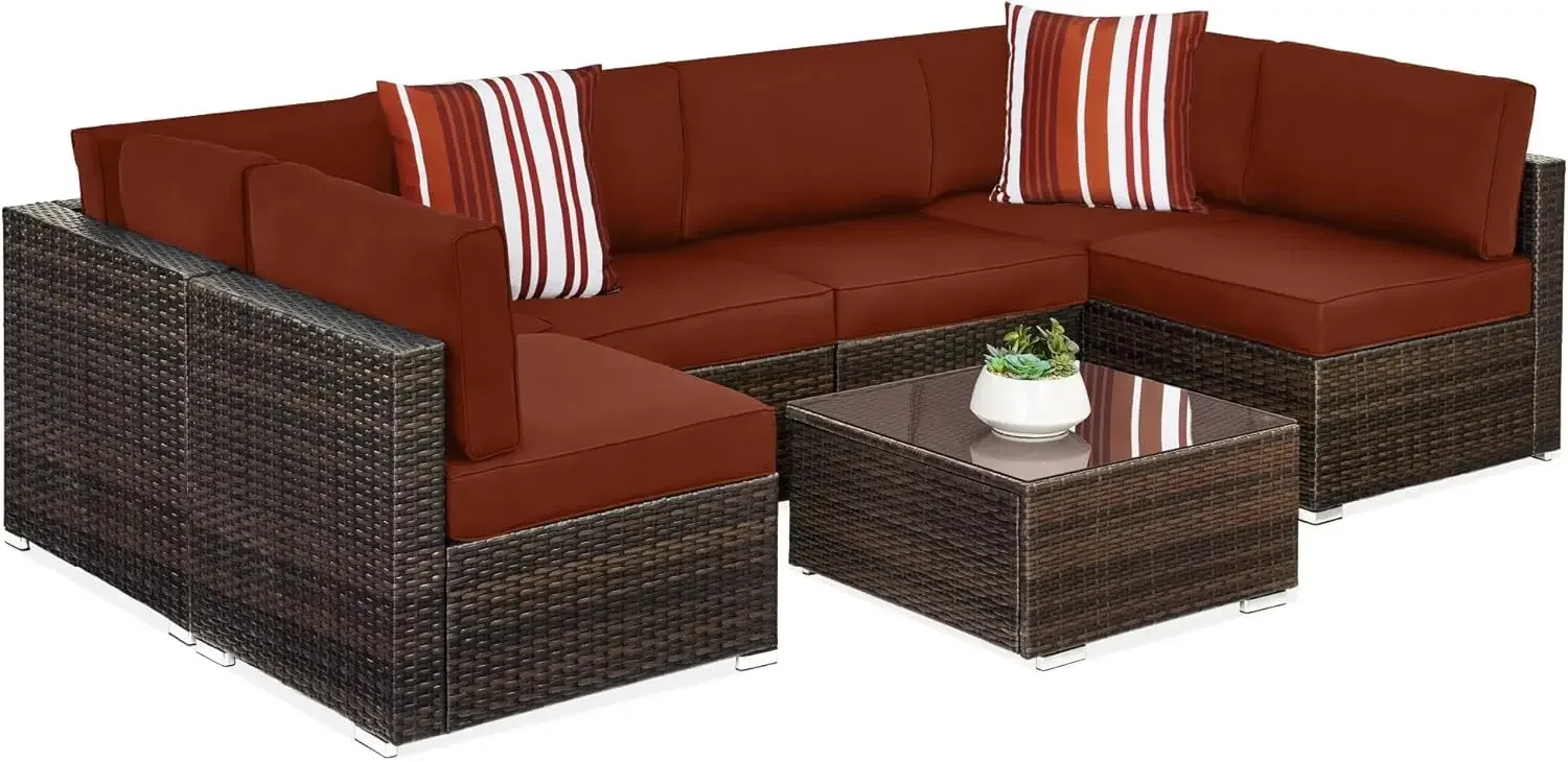 7pc Modular Patio Sectional Wicker Set Cushions Table Cover Outdoor