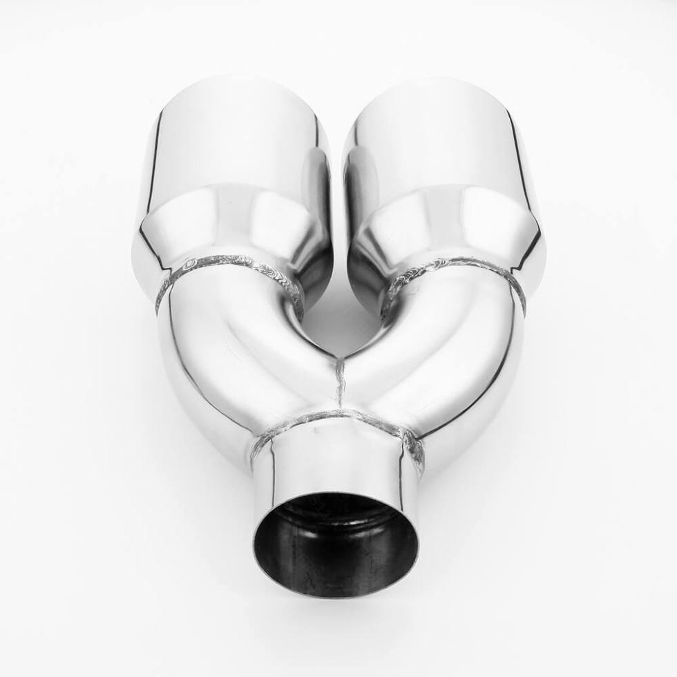 Pair Quad 4.5" Out Exhaust Tips 3" In 304 Stainless Steel Dual Wall Angle Cut