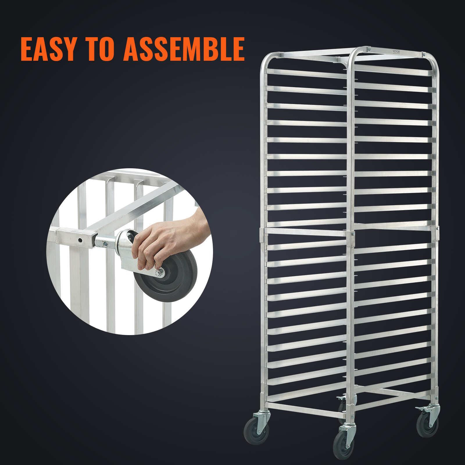 VEVOR 20 Sheet Commercial Bun Pan Rack Kitchen Aluminum Baking Racks Brake Wheel