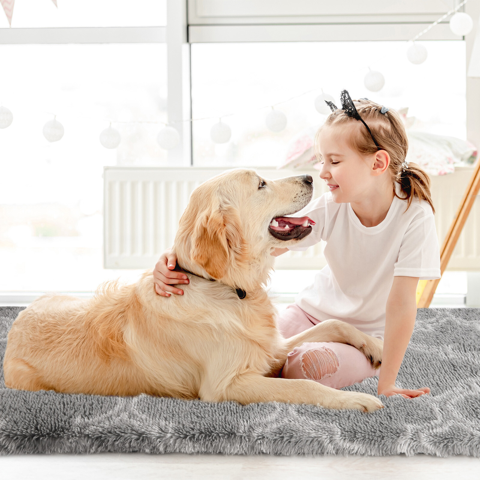 Large Size Shaggy Fluffy Area Rugs Carpets for Living room Bedroom Grey Lantern