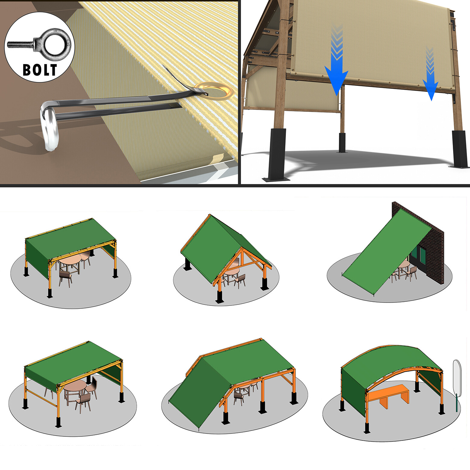 ColourTree Pergola Sun Shade Cover Replacement Canopy Grey