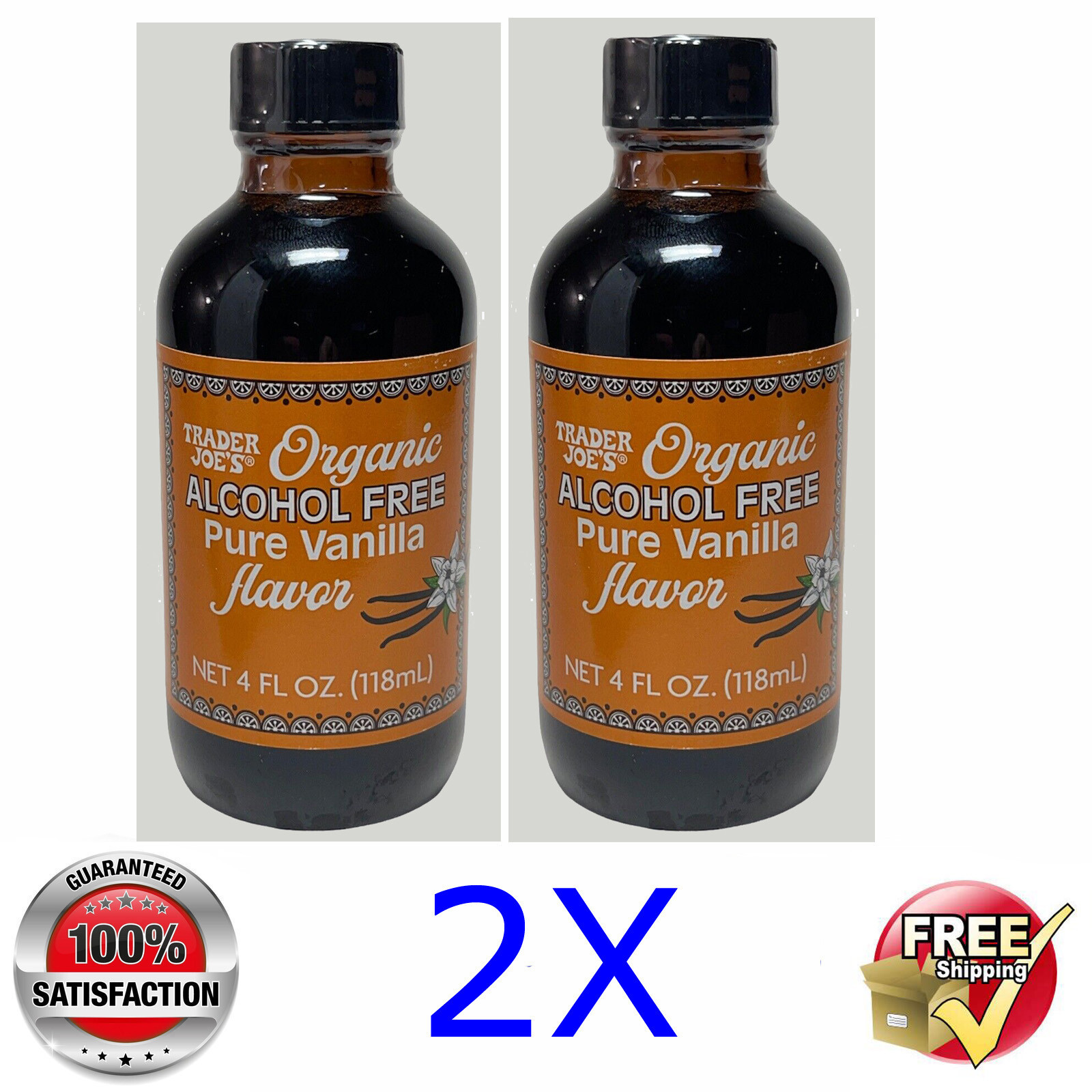 2x Trader Joe's @ ORGANIC Alcohol-Free PURE VANILLA @ 2x 118ml/4fl.oz