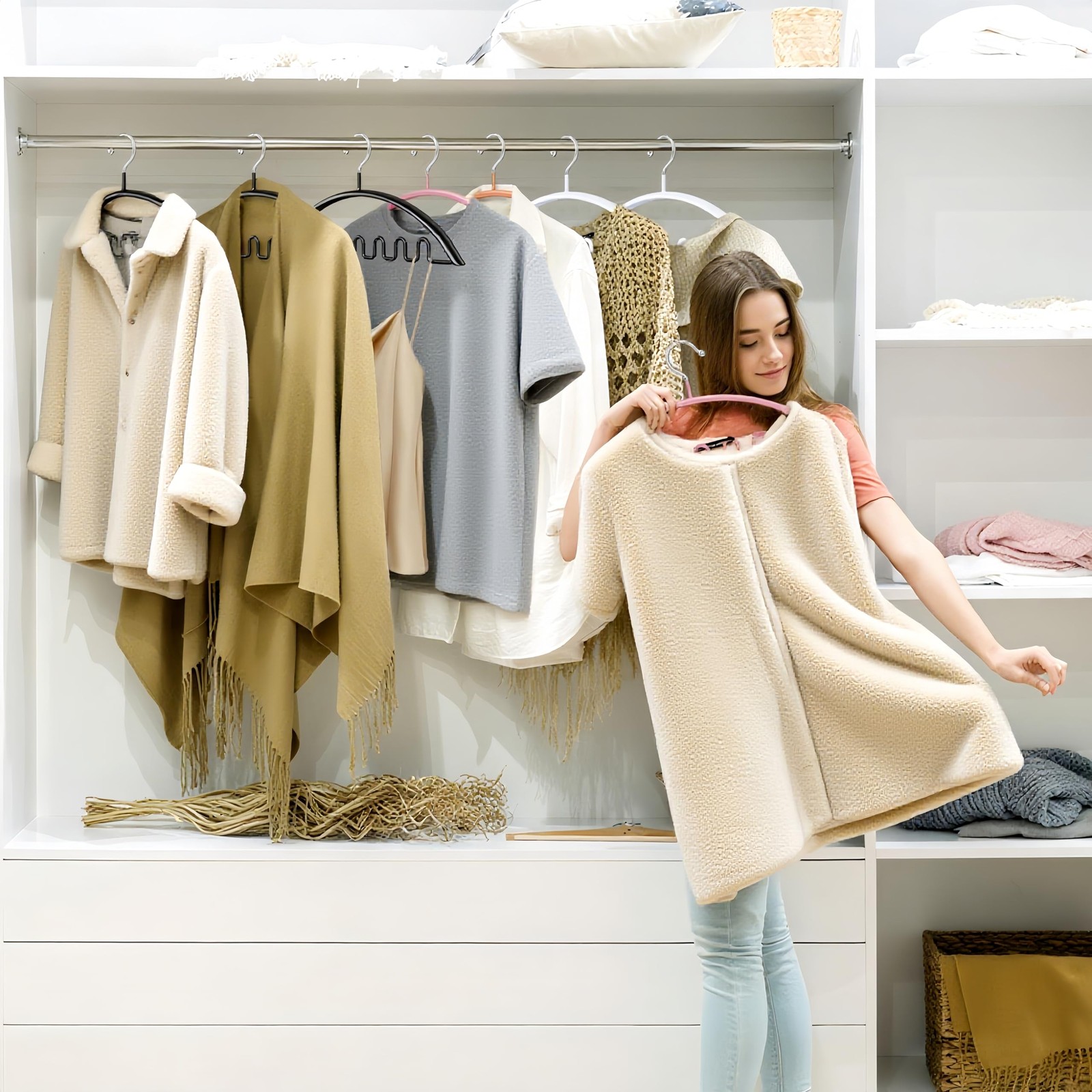 Sweater Hangers No Shoulder Bump, 12 Pack Clothes Hangers Non Slip Heavy Duty...