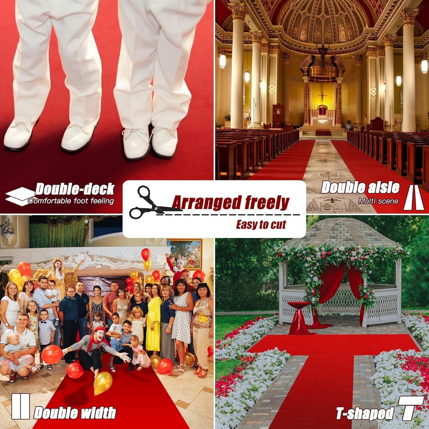 Red/White Wedding Carpet Non-Woven Polyester Wedding Aisle Runner for Ceremony