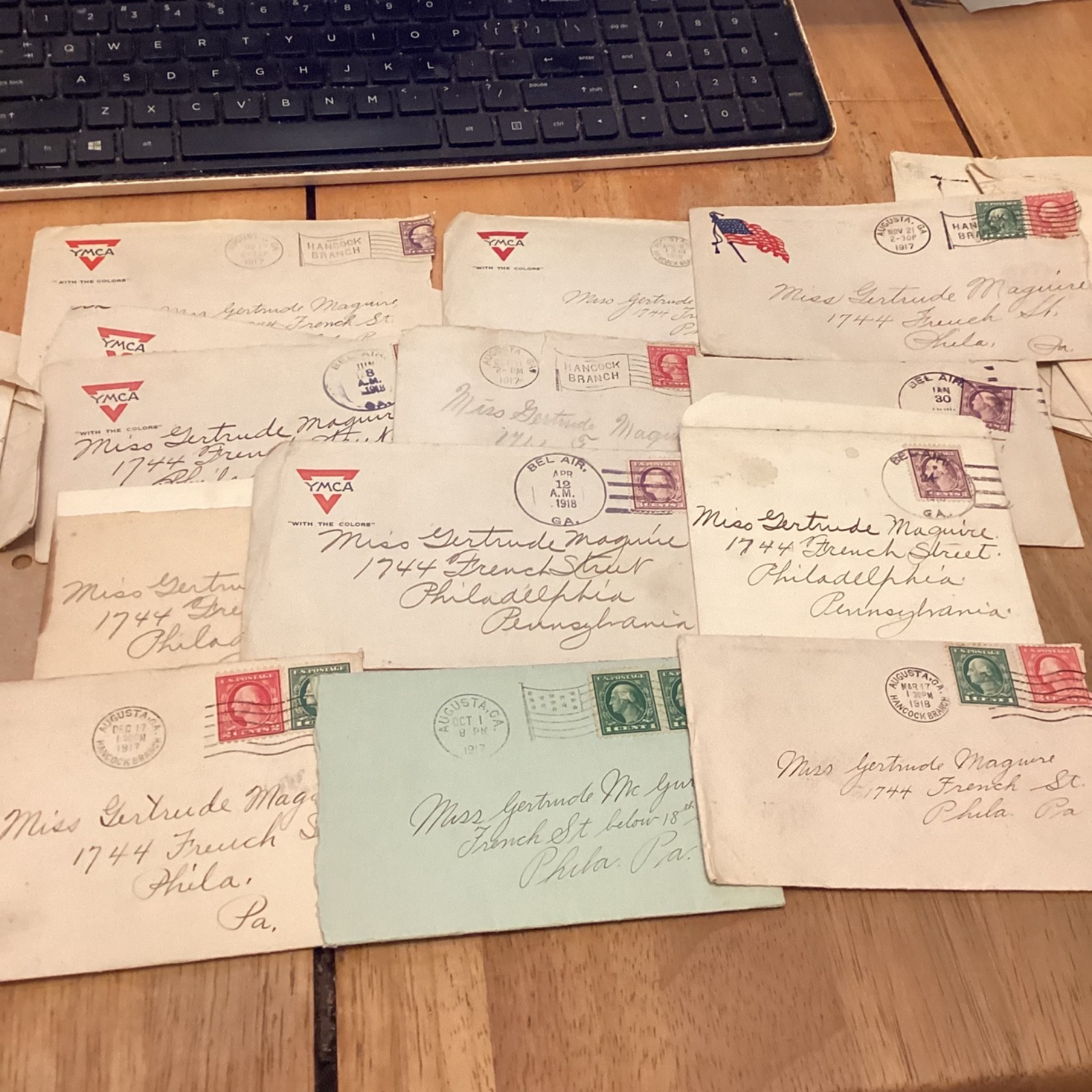 50 WW1 letters to Philadelphia from Camp Hancock,Ga,Lt Armitage Corp Beck.PA Uni