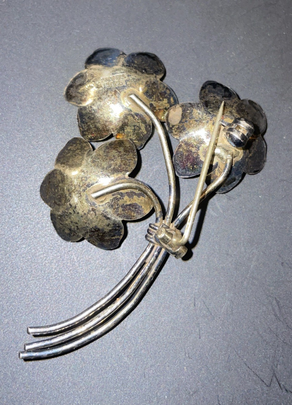 Antique 9253 Sterling Silver Hand-painted Broach And Earrings Norway