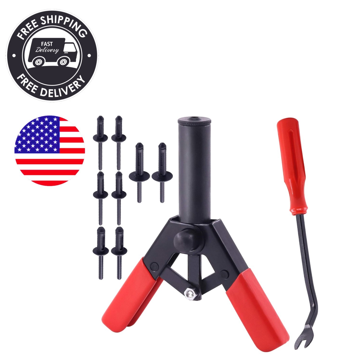 Lightweight Plastic Rivet Gun with 4 Sizes of Nylon Rivets for Easy Handling