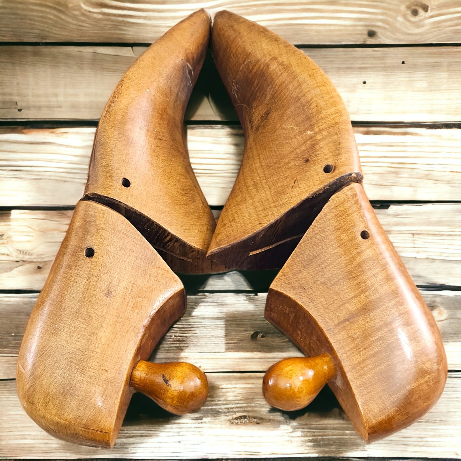 Vintage Wooden Shoe Trees Form Insert Stretcher Shaper Mold Mens Pair Size 7C