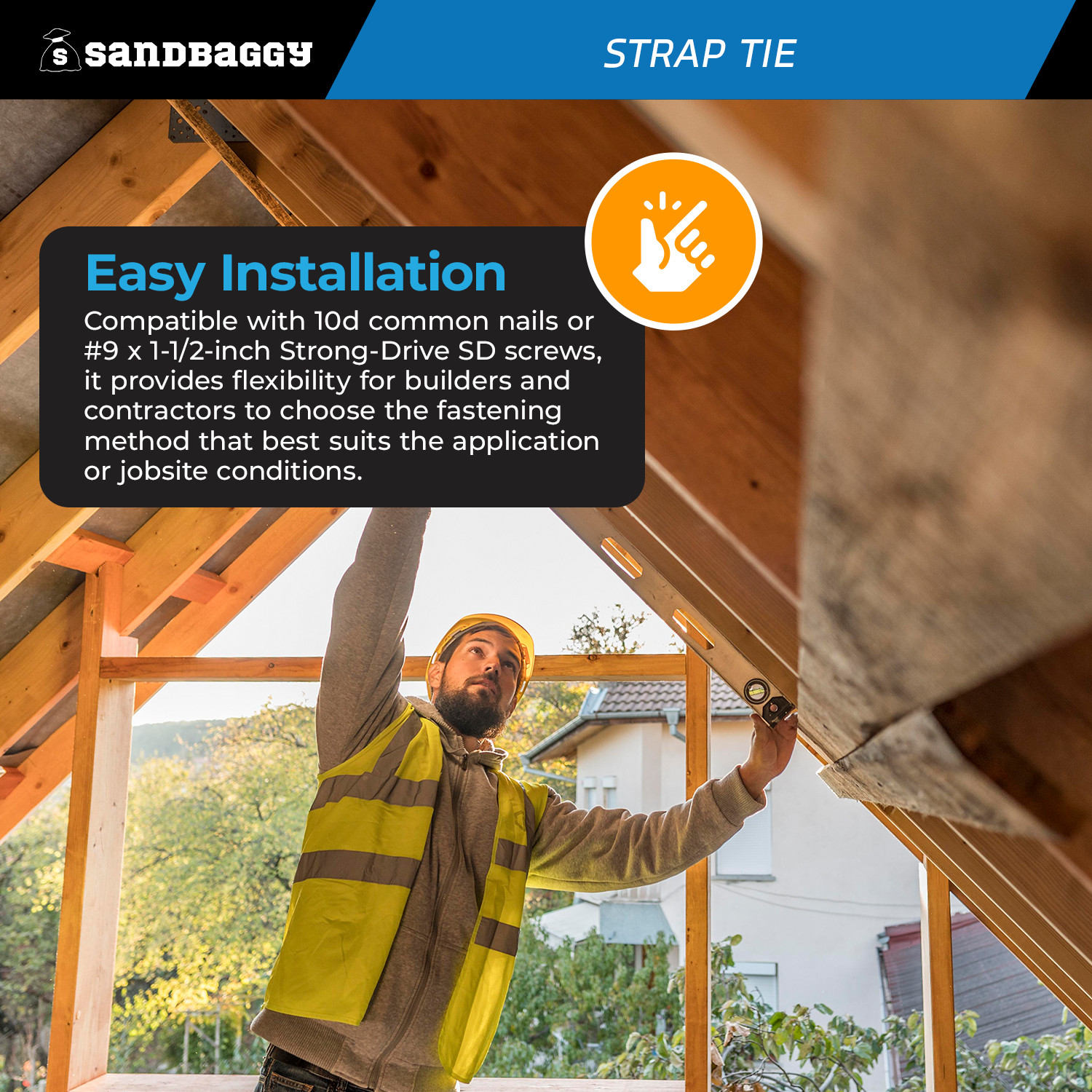 Sandbaggy Galvanized Steel Strap Tie for Wood-to-Wood Connections