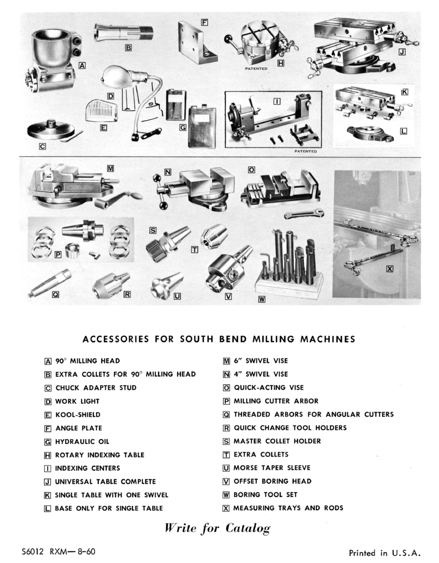 SOUTH BEND Vertical Milling Machine Owner Operator Instruction Manual 1443