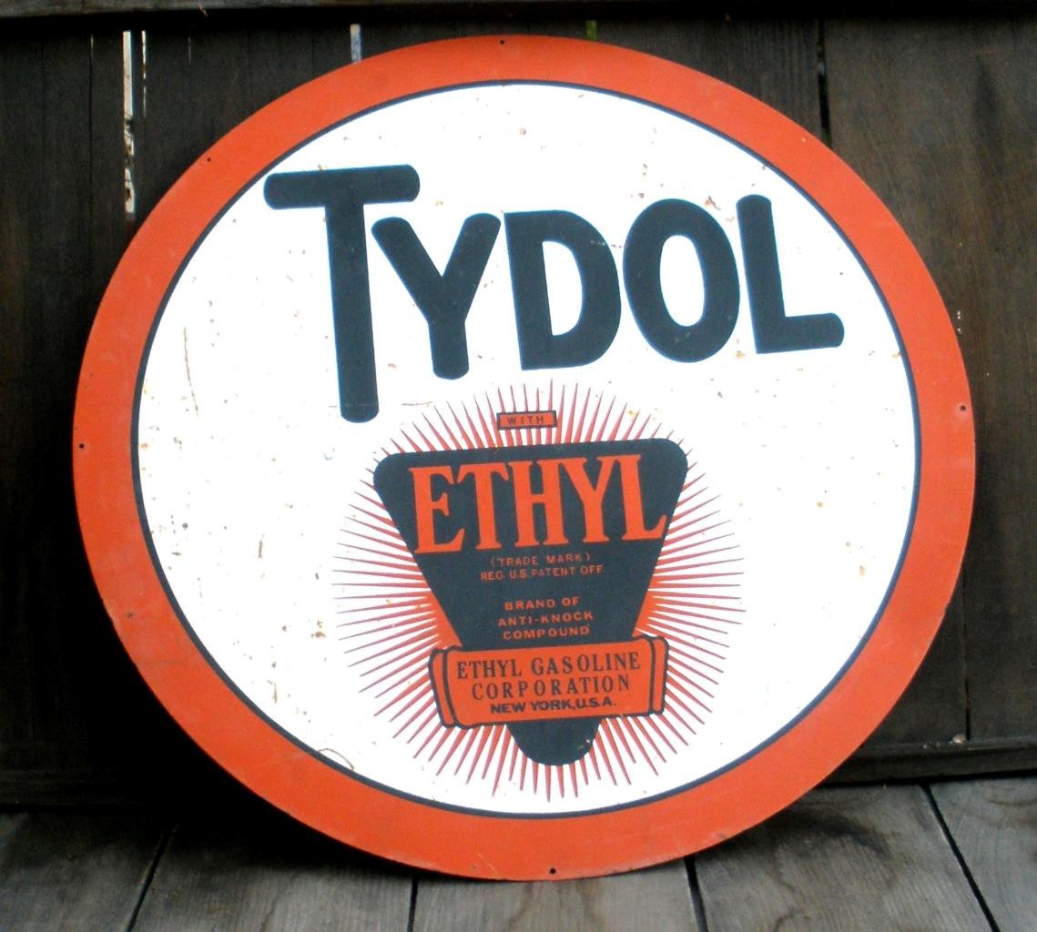 Vintage TYDOL Ethyl Auto Oil Gasoline Porcelain Metal 25.5x25.5 Plaque Sign