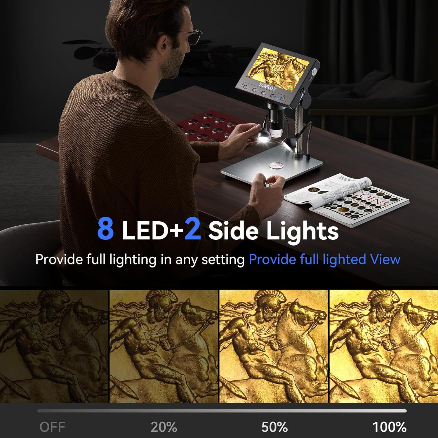 TOMLOV Digital Microscope Soldering 1000X Adult Stamp 4.3" LCD Coin Microscope