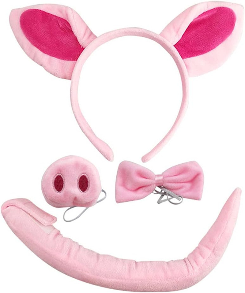 Pig Costume Set Pig Ears Headband Bow Tie Nose and Tail Accessory Kit for Hallow