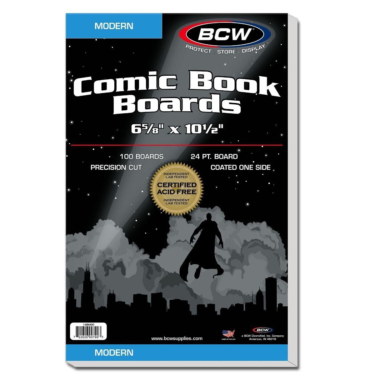 100 BCW Comic Book Boards Modern Current Size 6 5/8" Archival Safe Storage Back