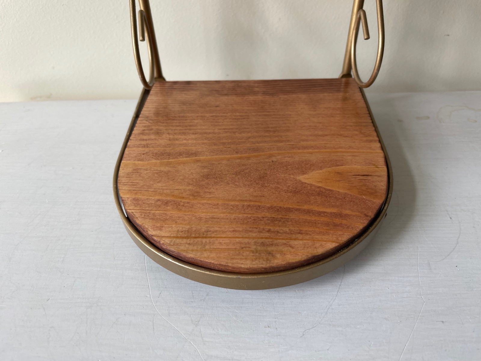 ReinVintaged Farmhouse Scroll Gold Metal & Pine Wooden 2 Tier Wall Shelf 15"