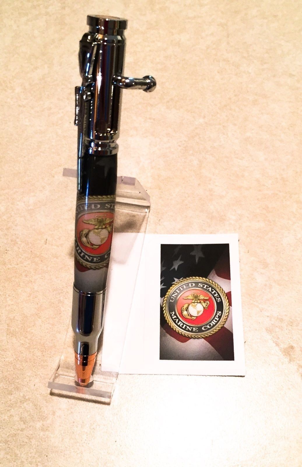 OFFICIAL LICENSED US MARINES Corp Pen with Round Logo  Bolt Action Chrome