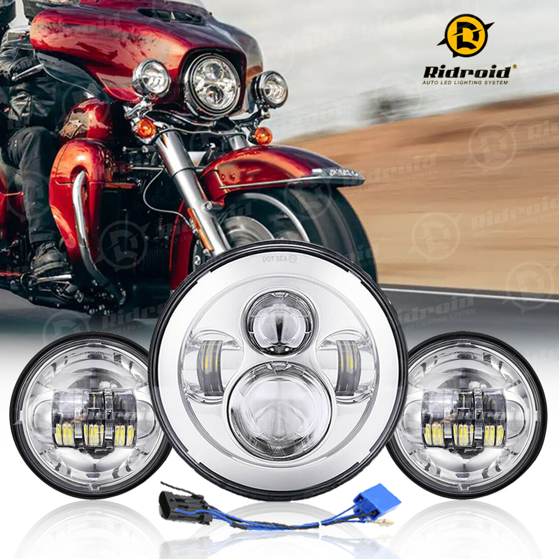 7" LED Headlight & Passing Lights For Harley Davidson Heritage Softail Classic