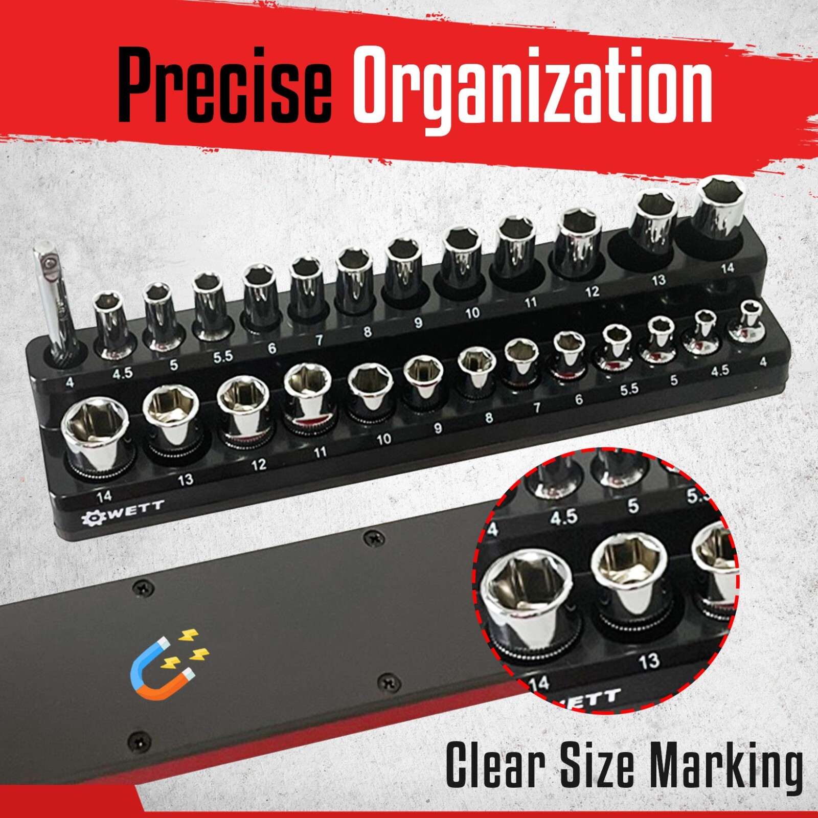 6-Piece Socket Holder Set, Magnetic Socket Organizer Set