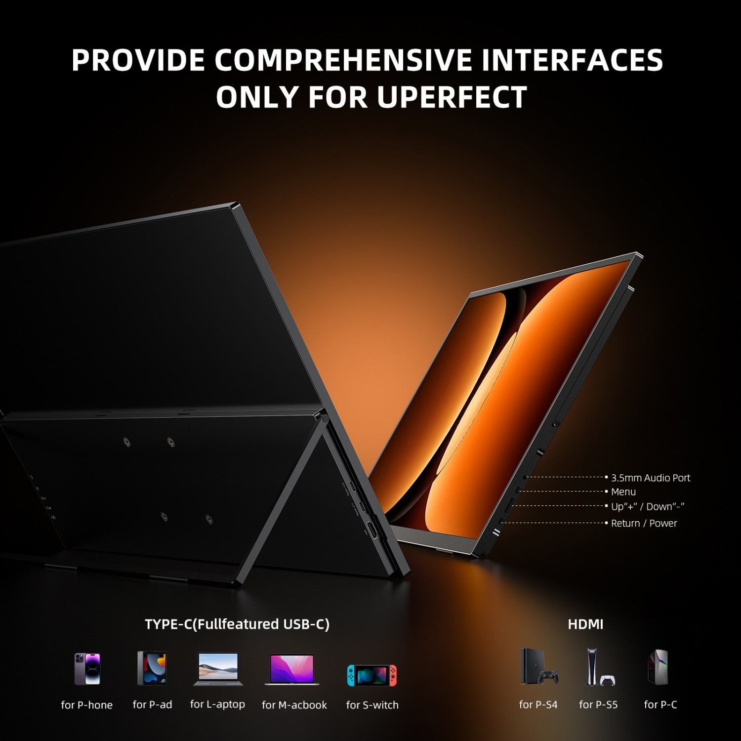 UPERFECT 23.8" 4K Portable Monitor 3840x2160 USB-C Screen HDMI Gaming Monitor