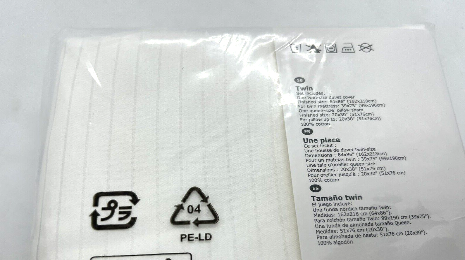 New Ikea Hastskrappa Twin Duvet cover and pillowcase, white 600 Thread count