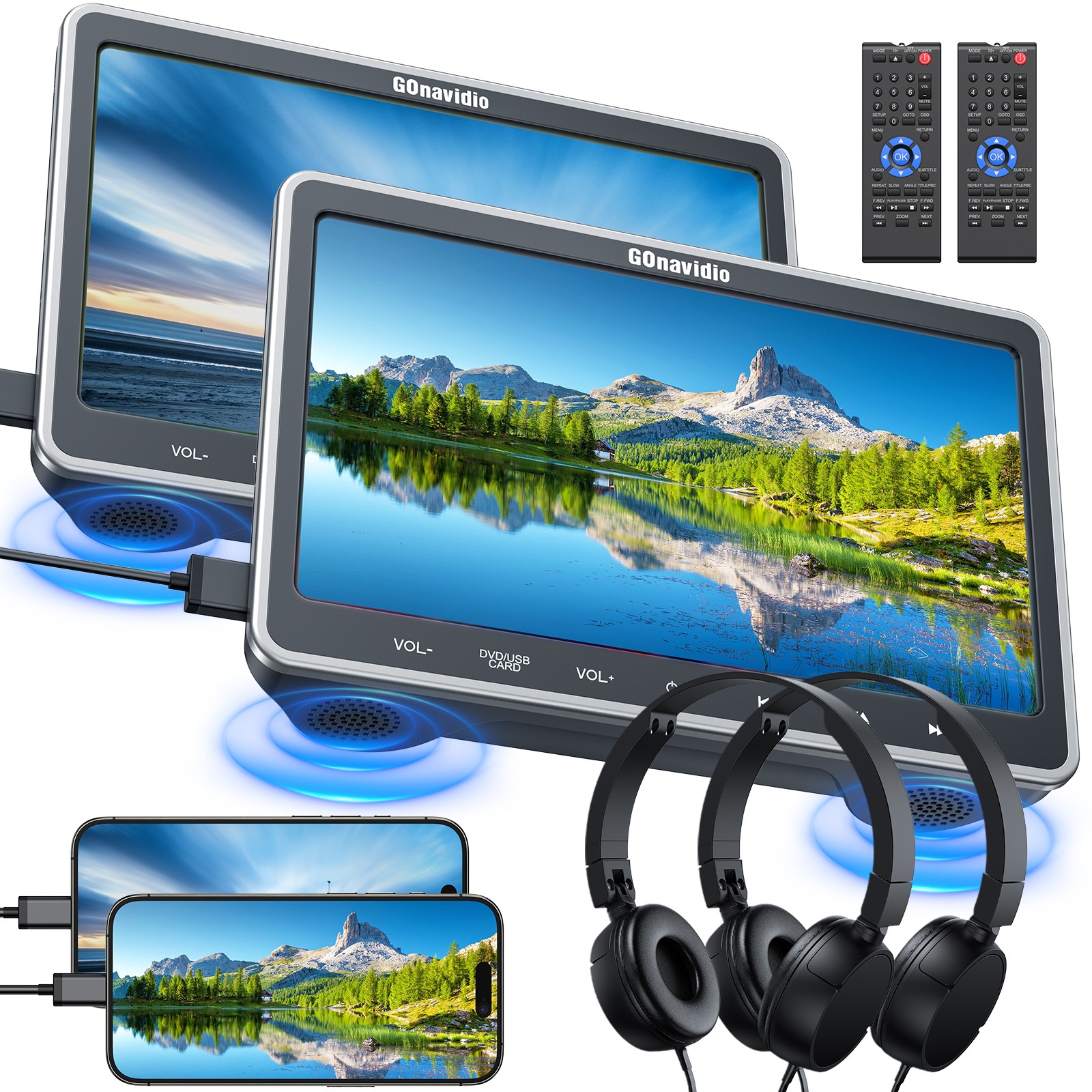 2 x 10.1" Full HD Car Headrest Monitor DVD Player 1080P Screen HDMI USB +Headset