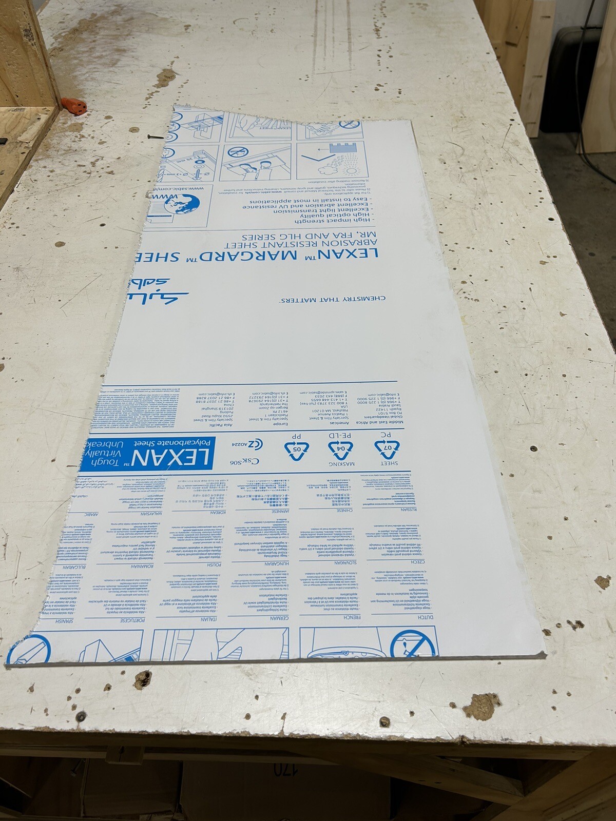 Lexan MR-10 Marguard 19-1/2"x42-1/2"x3/8" Scratch Resistant Polycarbonate Clear