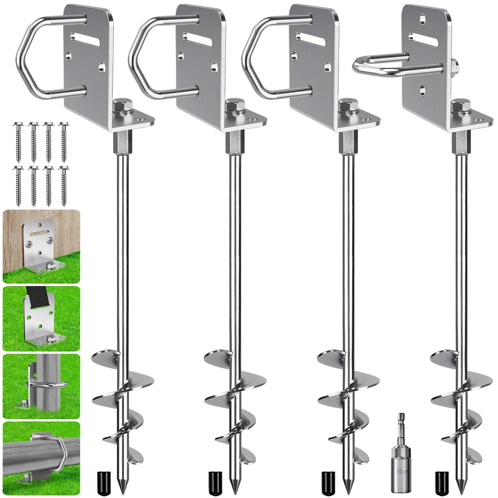 4 Pack 30" Ground Anchors Screw in Mobile Home Anchors Kits 2.8" Wide Tapered...