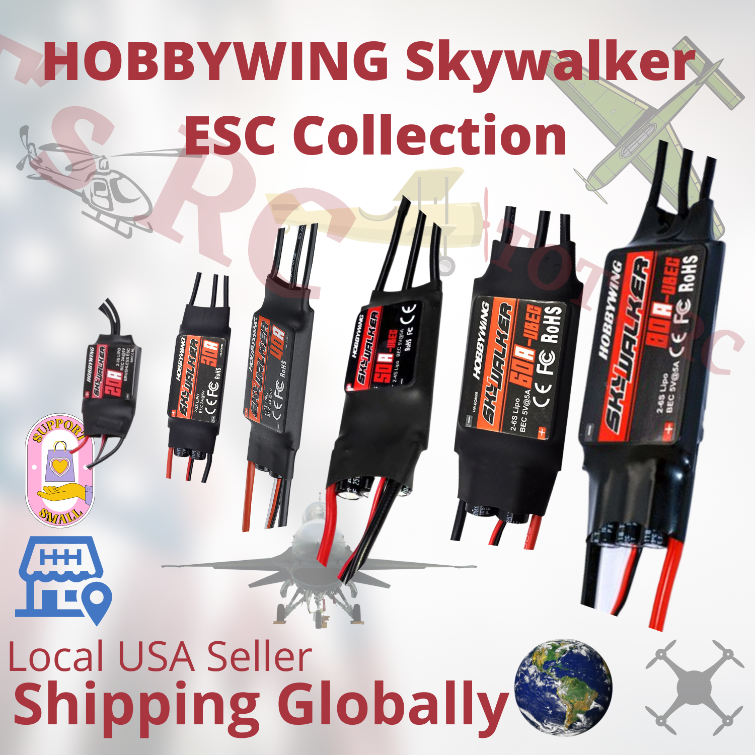 Hobbywing Skywalker 12A 20A 30A 40A 50A 60A 80A 100amp ESC 2-6s w/BEC