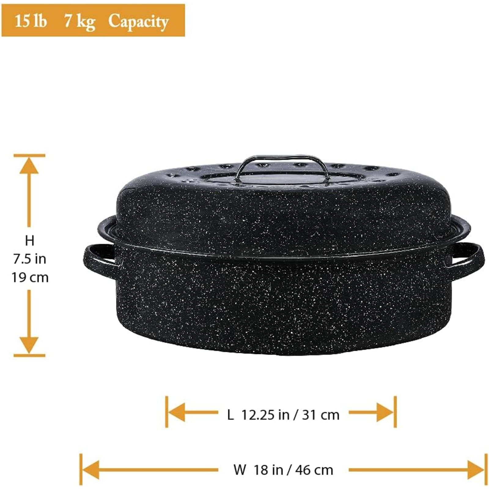 Granite Ware 18-Inch Covered Oval Roaster - Black, Dishwasher Safe