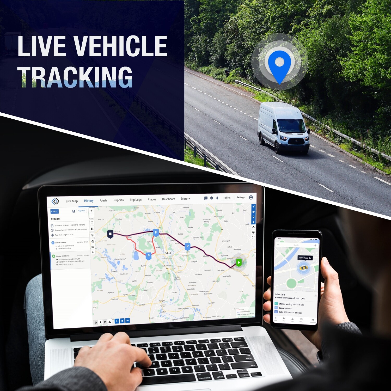 GeoTrack Real Time Fleet GPS Tracker Cars Vans Motorhomes Trucks Campers PAYG