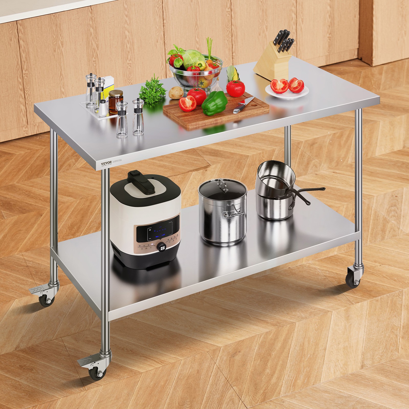 VEVOR Stainless Steel Work Table Commercial Prep Table 30x60 Inch With 4 Casters