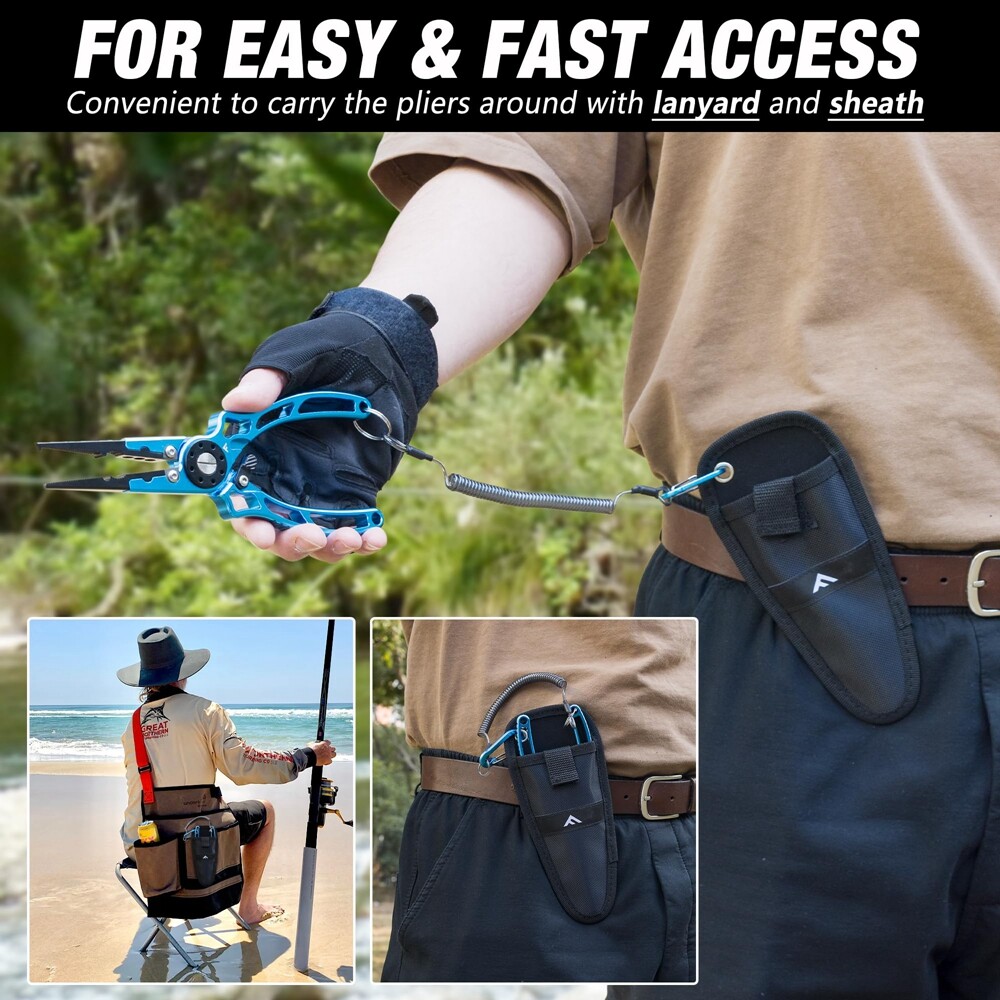 FLISSA 8" Aluminum Fishing Pliers Saltwater Corrosion Resistant Split Ring Plier