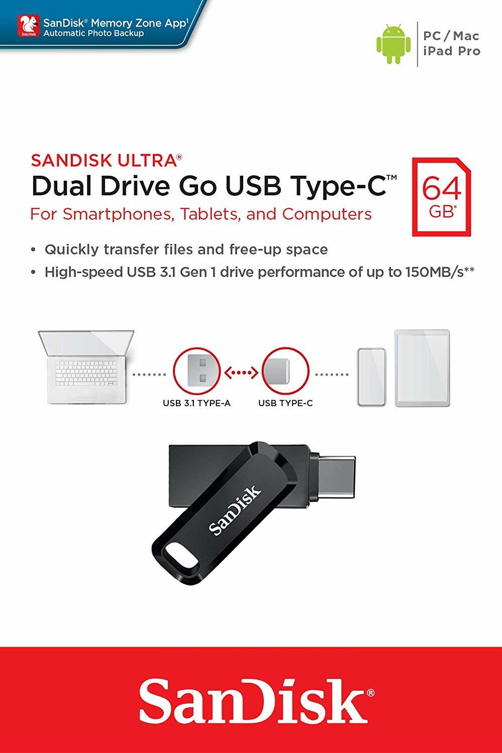 SanDisk Flash Drive Ultra Dual Go USB Type-A & Type-C 64GB 128GB 256GB 512GB lot