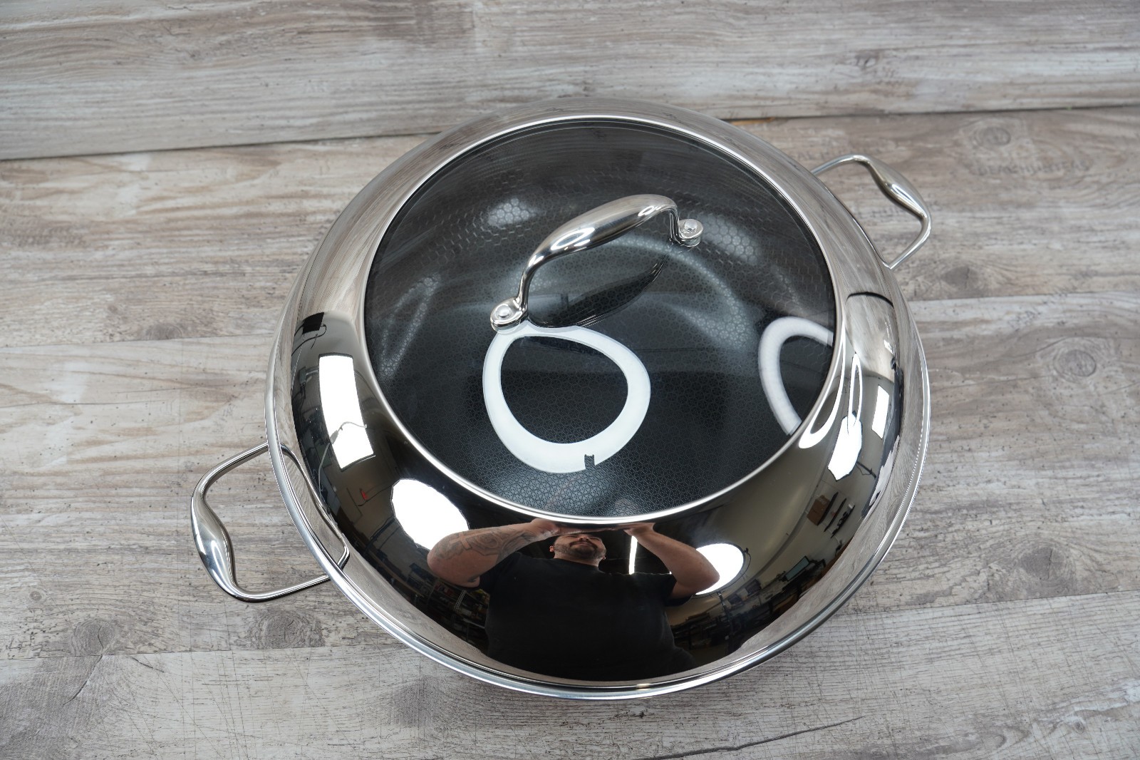 HexClad Hybrid Nonstick 14" Inch Wok W/ Stainless Steel Lid #7551