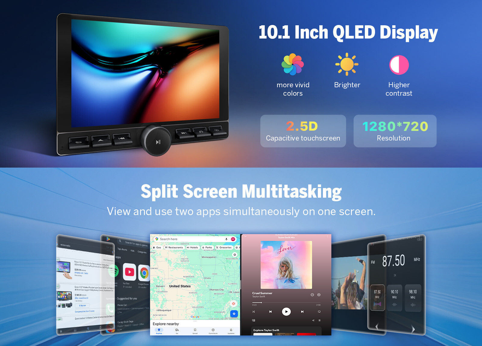 UX6K PRO MAX 2 DIN Android 13 8+128GB 10.1" QLED Car Stereo GPS CarPlay Radio 4G