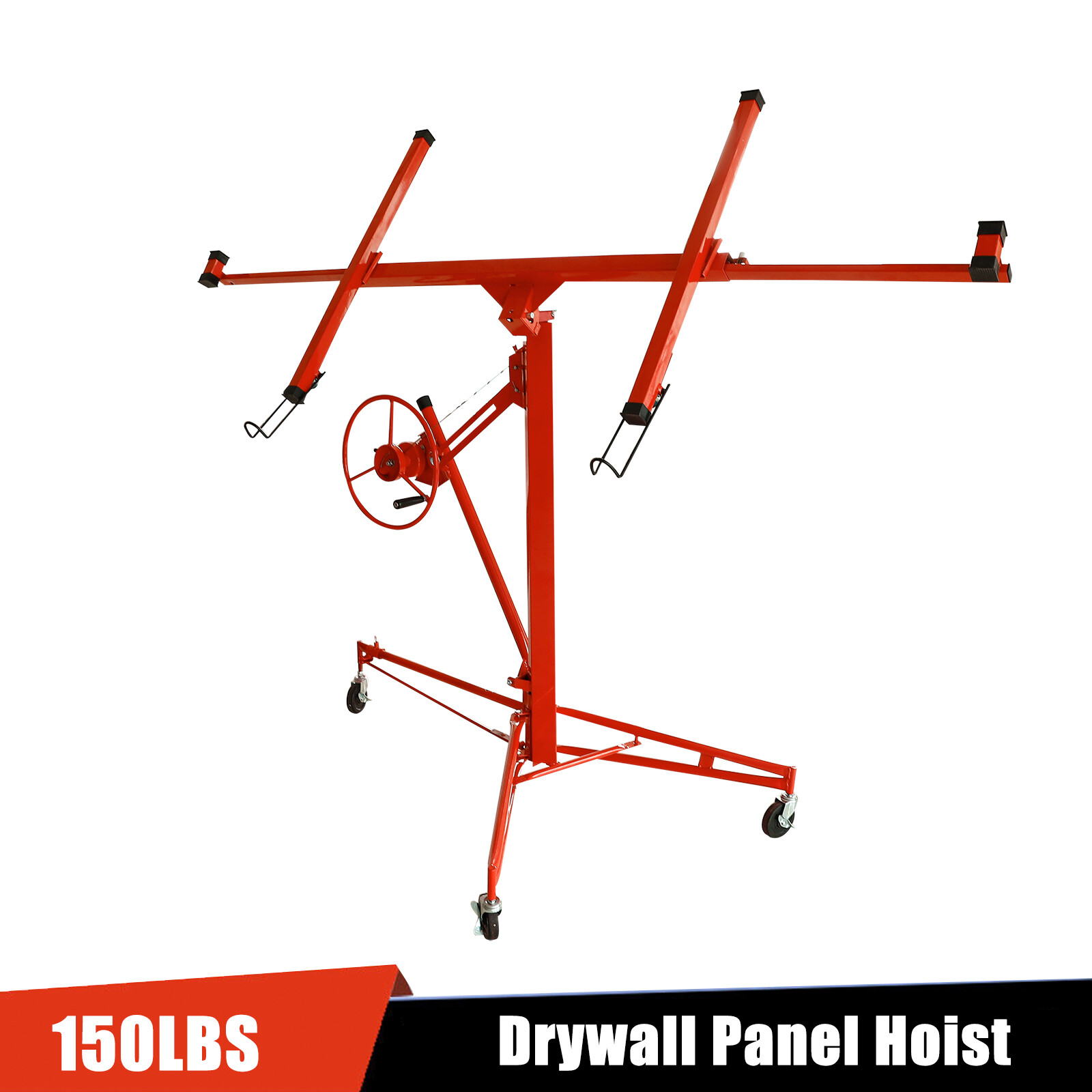 11FT Drywall Lift Hoist 150LBS Load, 4" Casters for Easy Move Foot Stop Safety